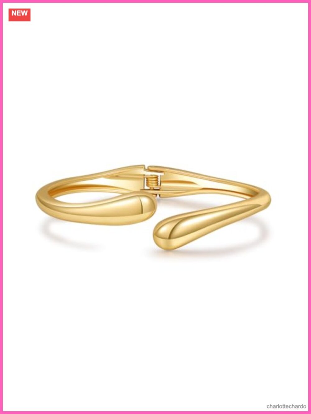 Gold Plated Chunky Cuff Bangle Bracelet Twisted Hinged Open Wide Waterdrop